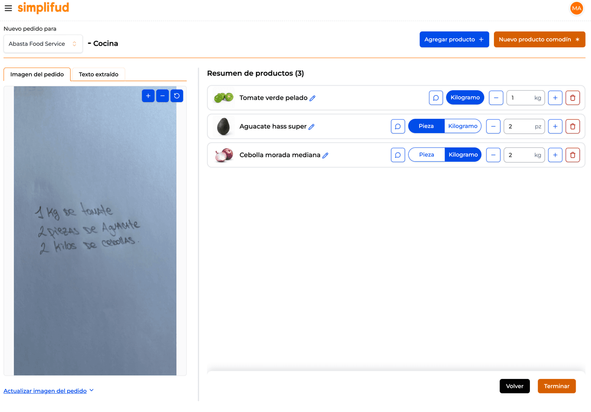 Pedido ya organizado por Simplifud