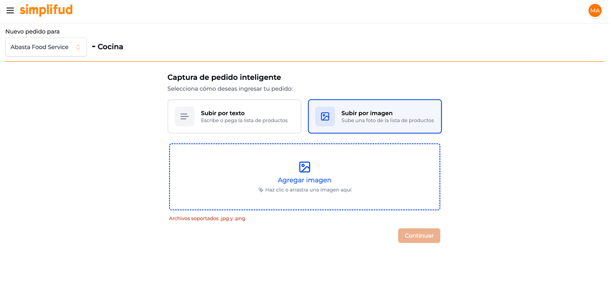 Elegir subir por texto o por imagen